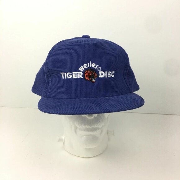 Rare Vintage 80s Retro Weiler Tiger Disc Baseball Hat Blue Corduroy Snapback - Picture 1 of 5